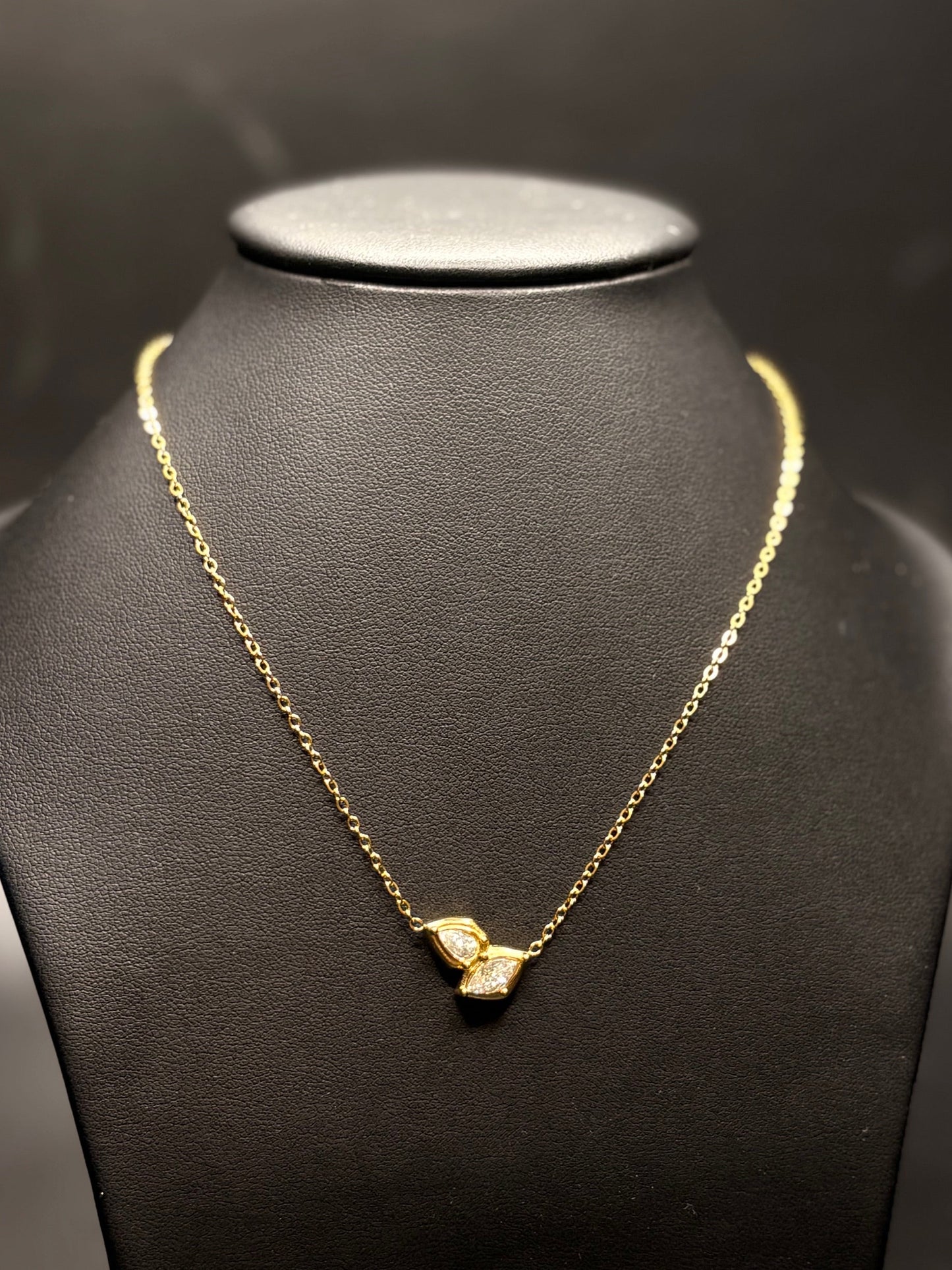 Gold Plated Pear and Marquise Cz Necklace