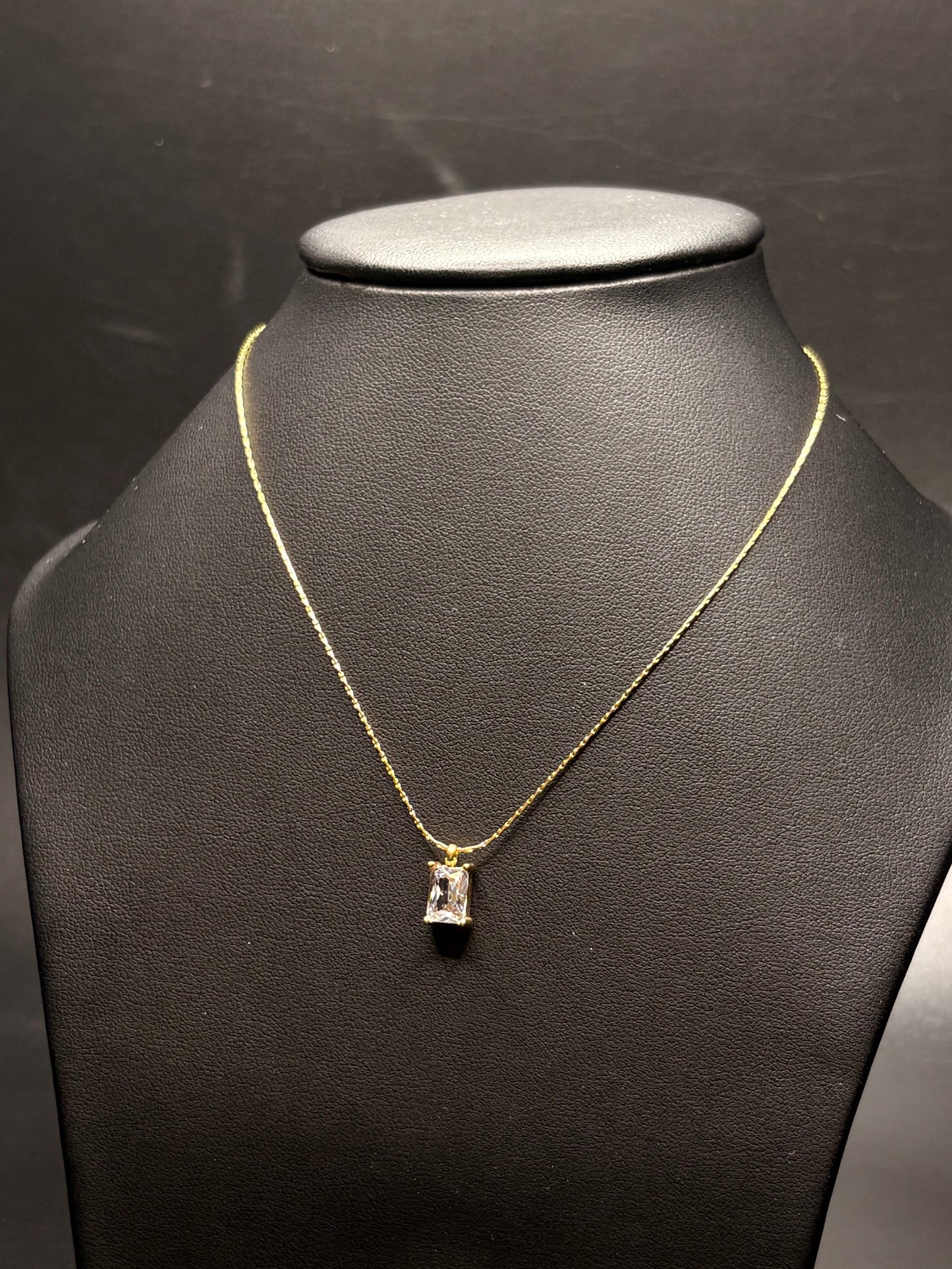 Gold Plated Emerald Cz Dainty Necklace
