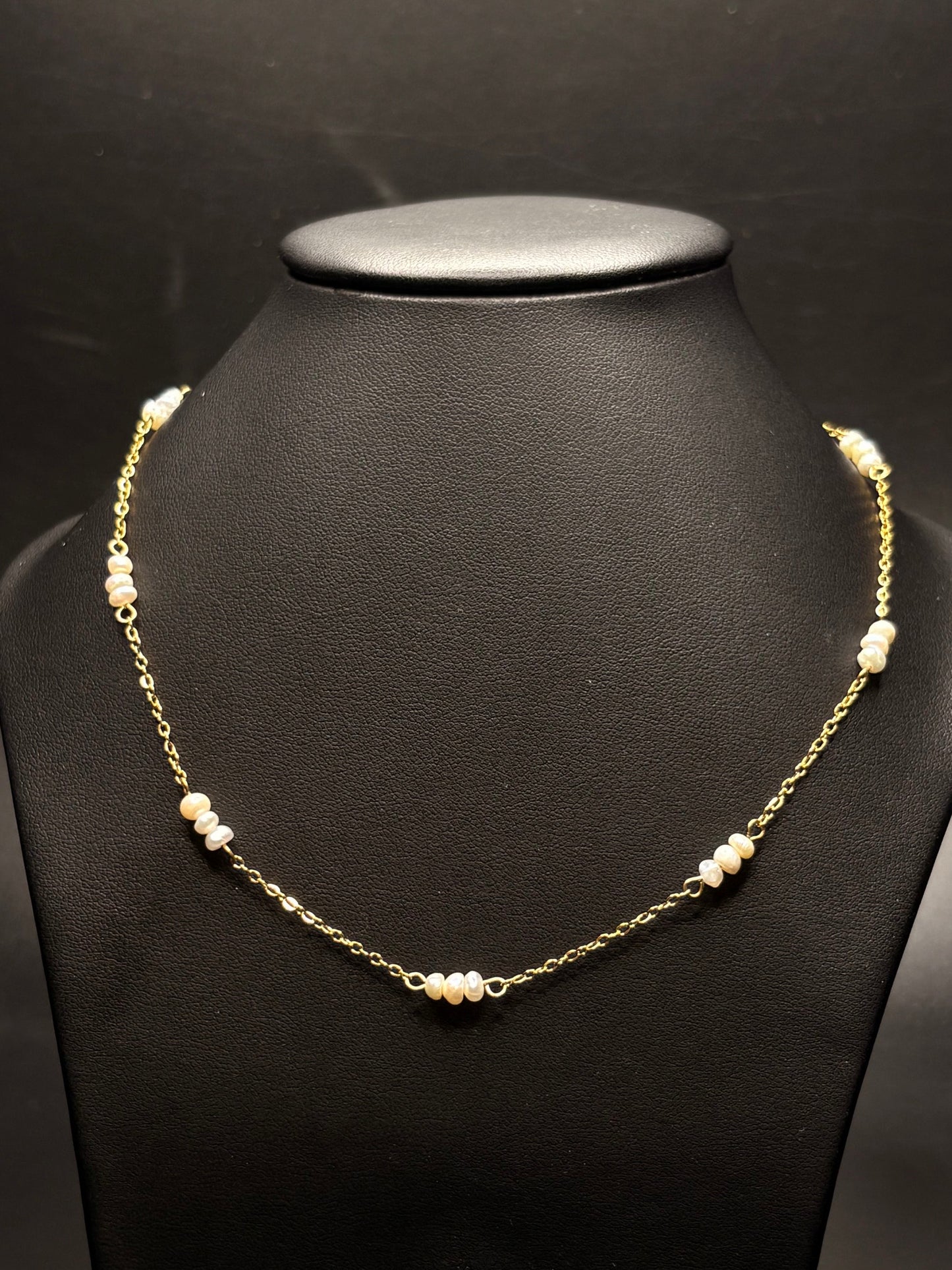 Gold Plated Pearl Station Necklace