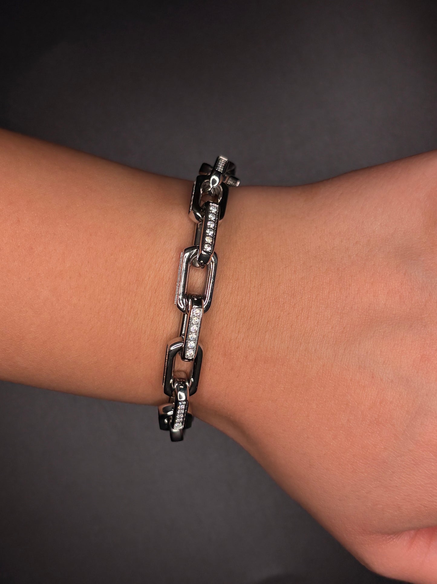 Stainless Steel Cz Chain Link Bracelet
