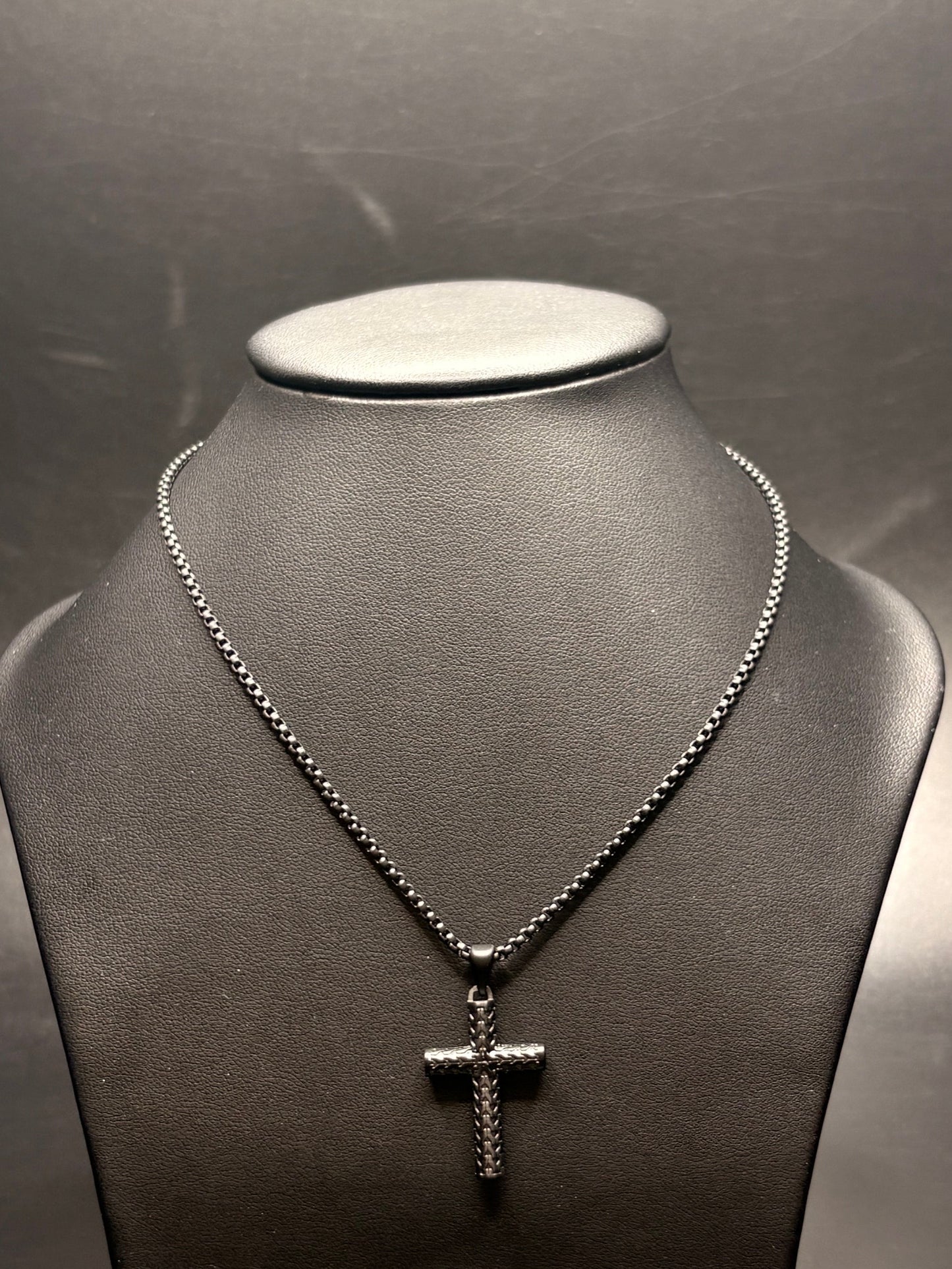 Black Stainless Steel Matte Box Chain with Cross