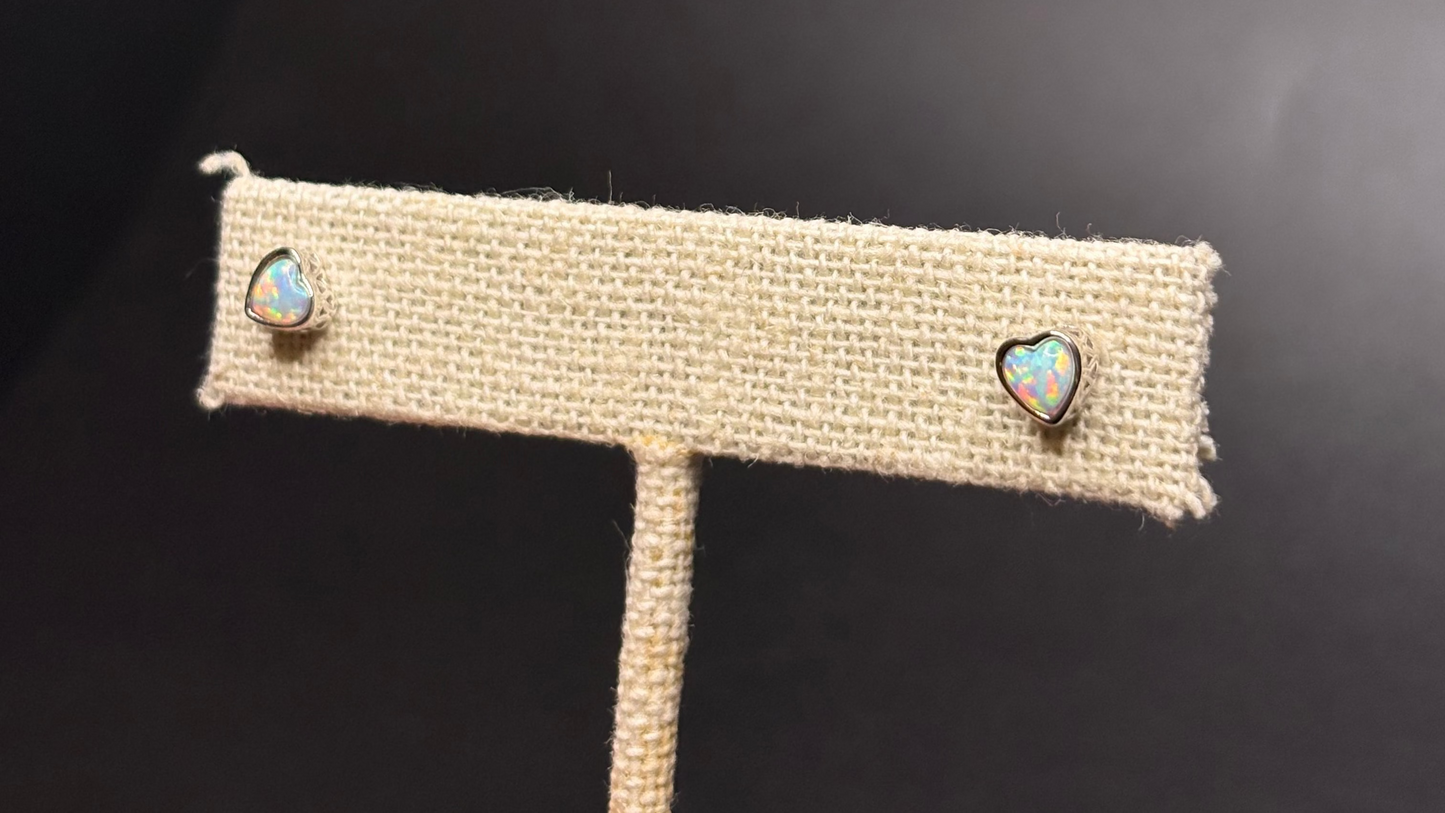 Sterling Silver Heart Opal Screw Back Studs