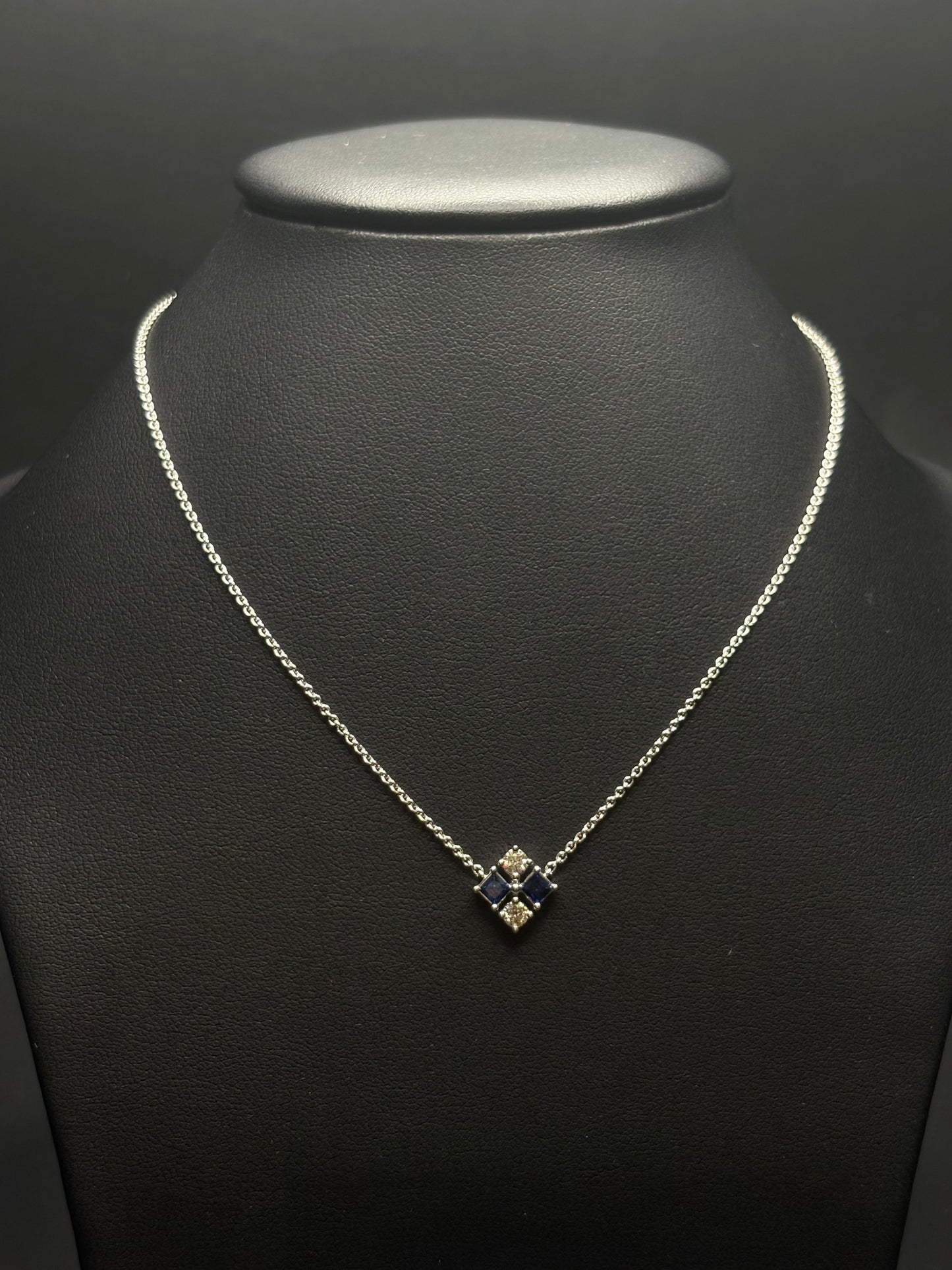 14K White Gold Blue Sapphire & Diamond Necklace