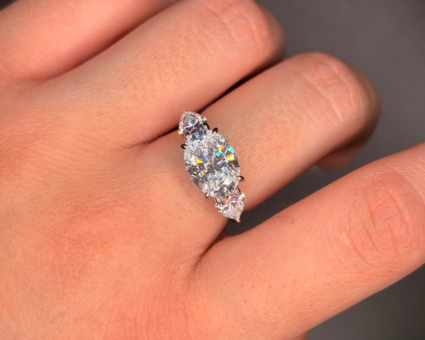 Sterling Silver Sideways Oval And Pear Cz Ring