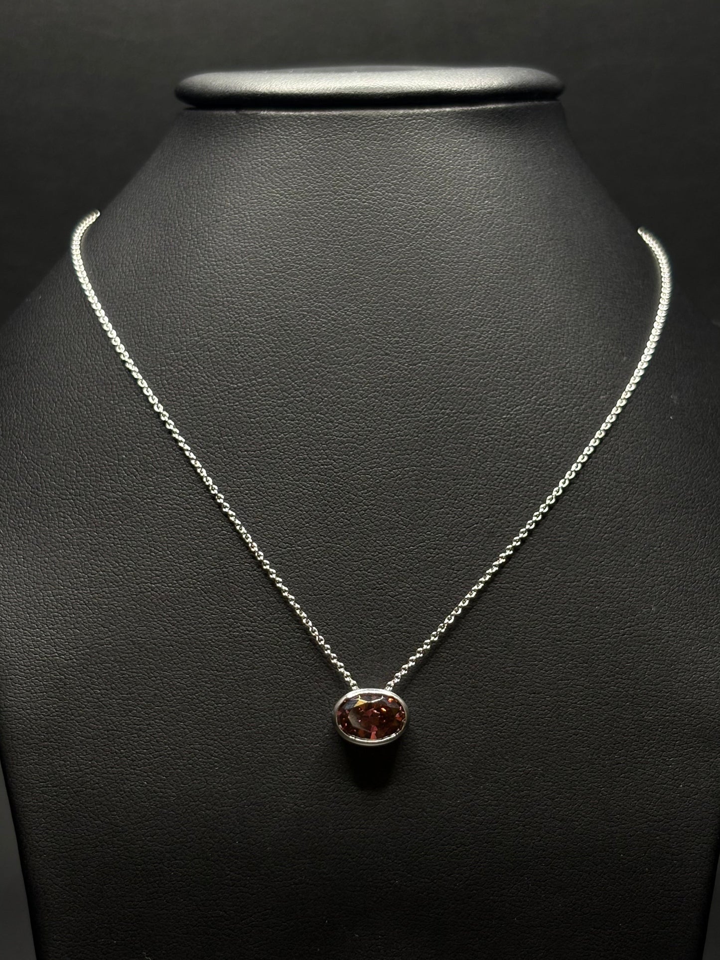 Sterling Silver Pink Tourmaline Bezel Cz Necklace