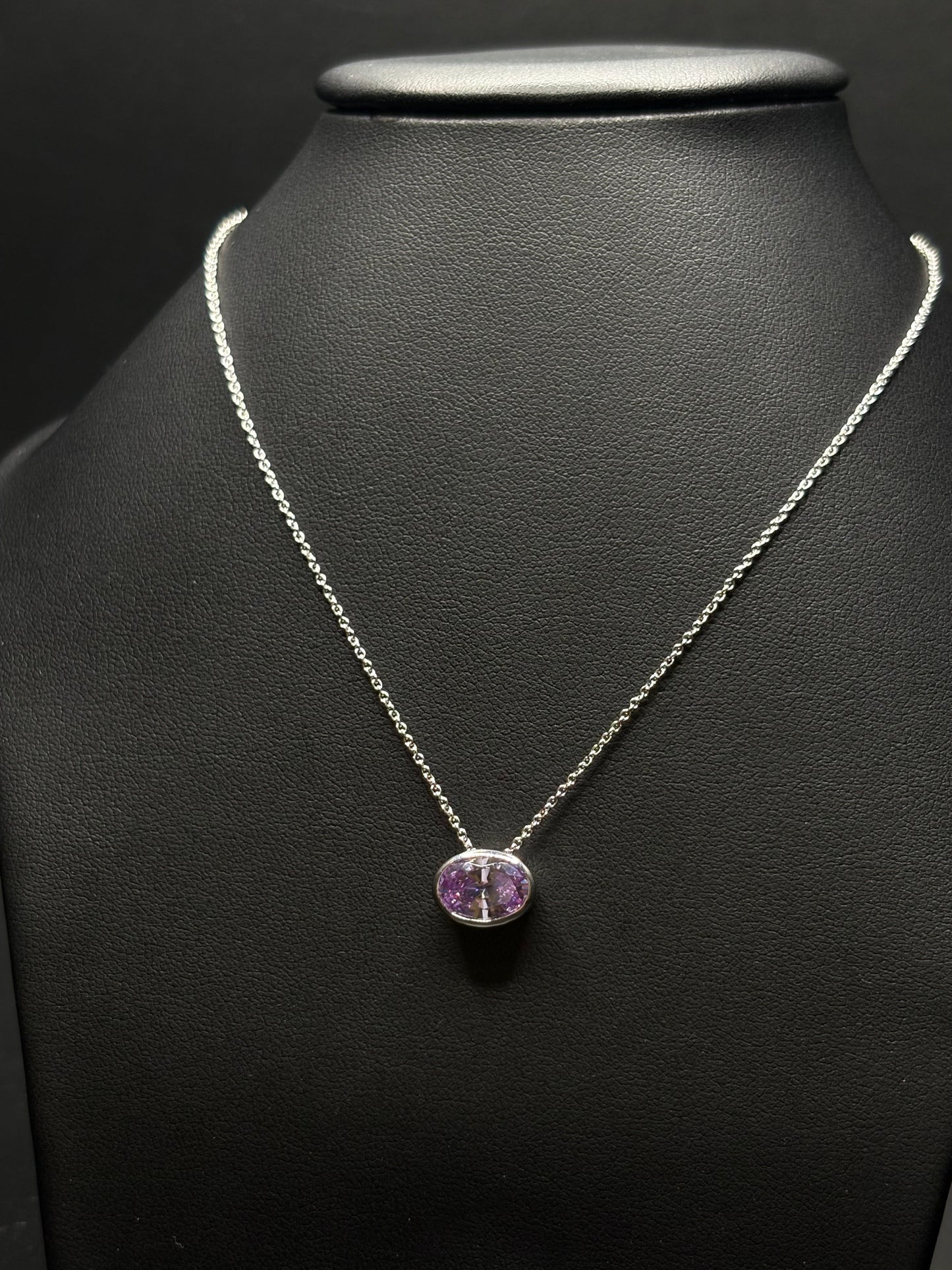 Sterling Silver Amethyst Bezel Cz Necklace