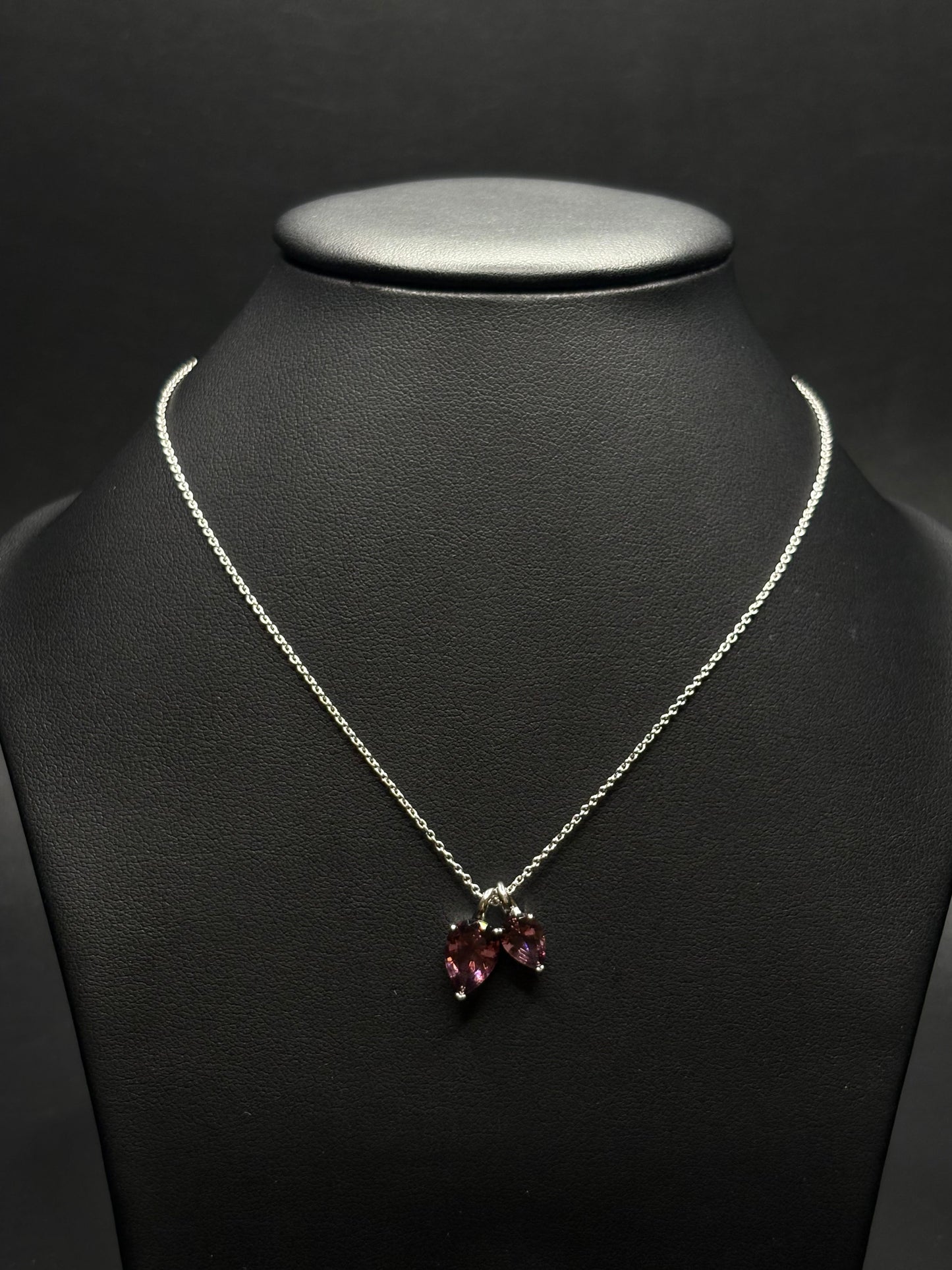 Sterling Silver Amethyst Cz Double Pear Necklace