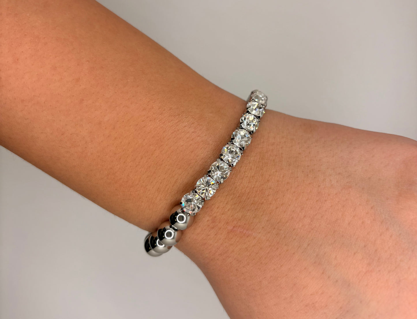 Half Clear Crystal Palladium Strech Bracelet