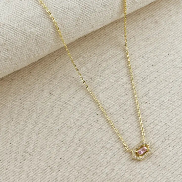 18k Gold Filled Fancy Birthstone Baguette Necklace (october)