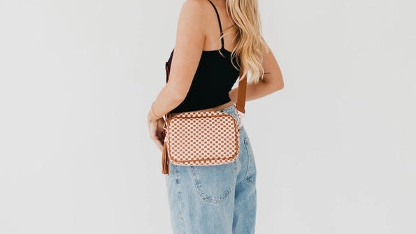 Brown Checkered Cross Body