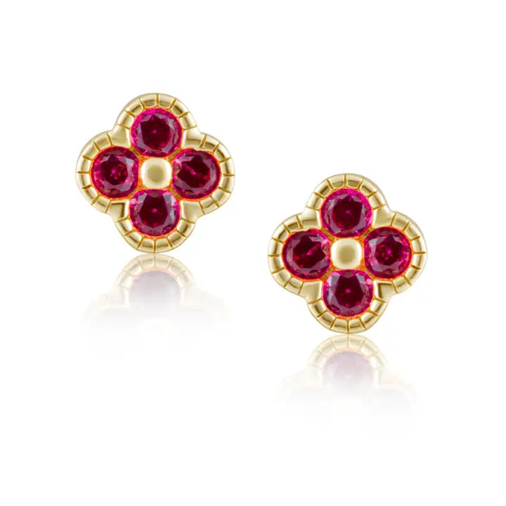 Gold-Filled Cz Imitation Pink Sapphire Clover Studs