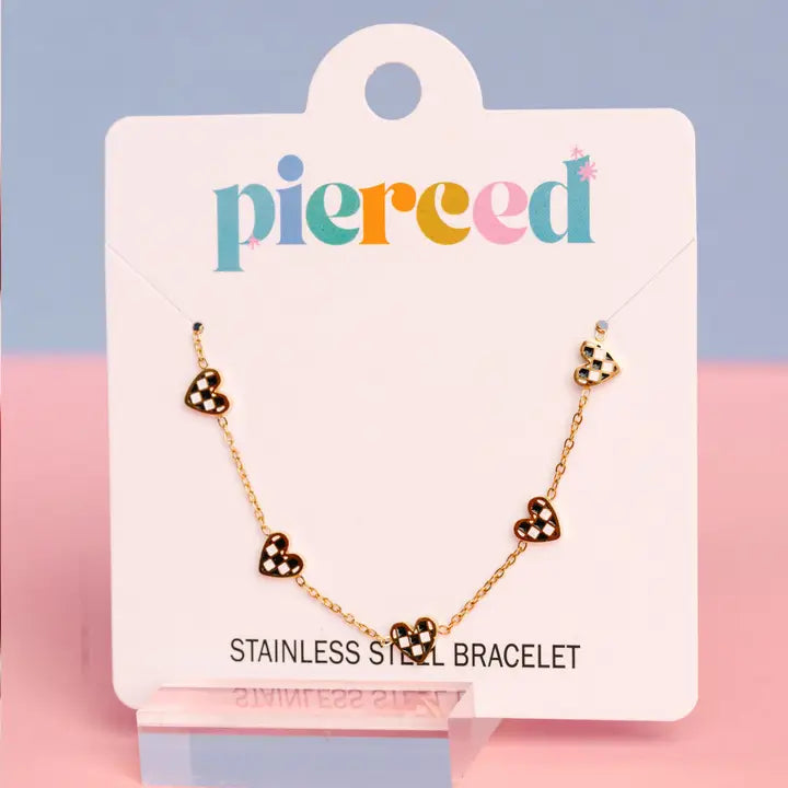 Black & White Checkered Heart Bracelet