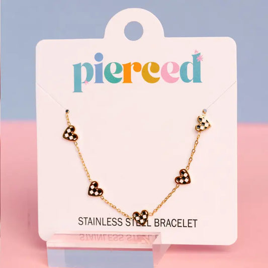 Black & White Checkered Heart Bracelet