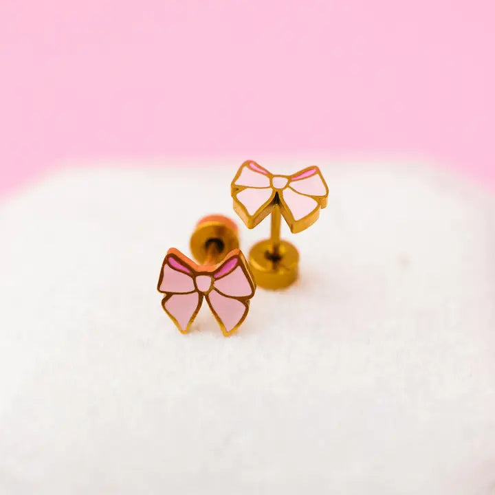 Pink Bow Stud Earrings