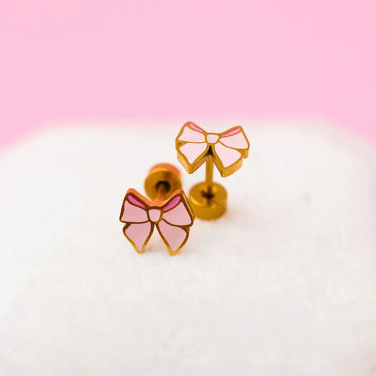 Pink Bow Stud Earrings
