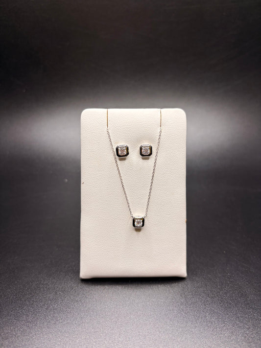 Sterling Silver Cz Square Necklace