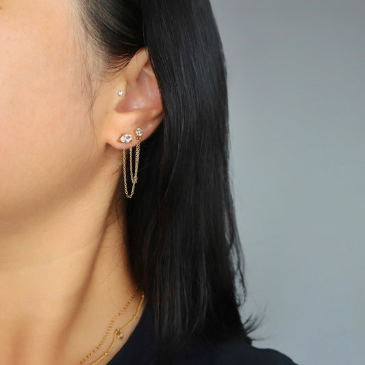 Gold Plated Double Piercing Cz Earrings
