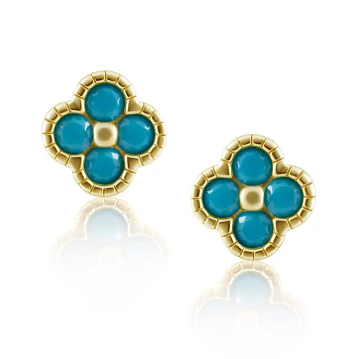 Gold-Filled Gracie Cz Clover Studs Turquoise