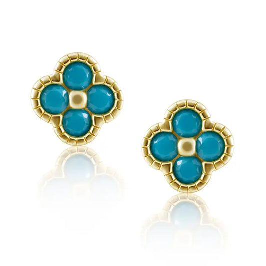 Gold-Filled Gracie Cz Clover Studs Turquoise