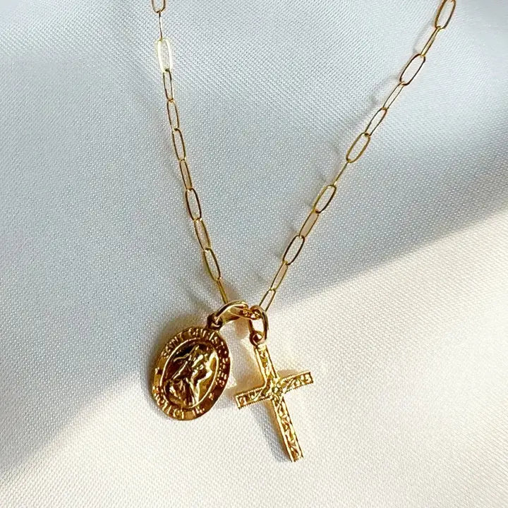 Saint Christopher Religious Charm Necklace Gold Filled