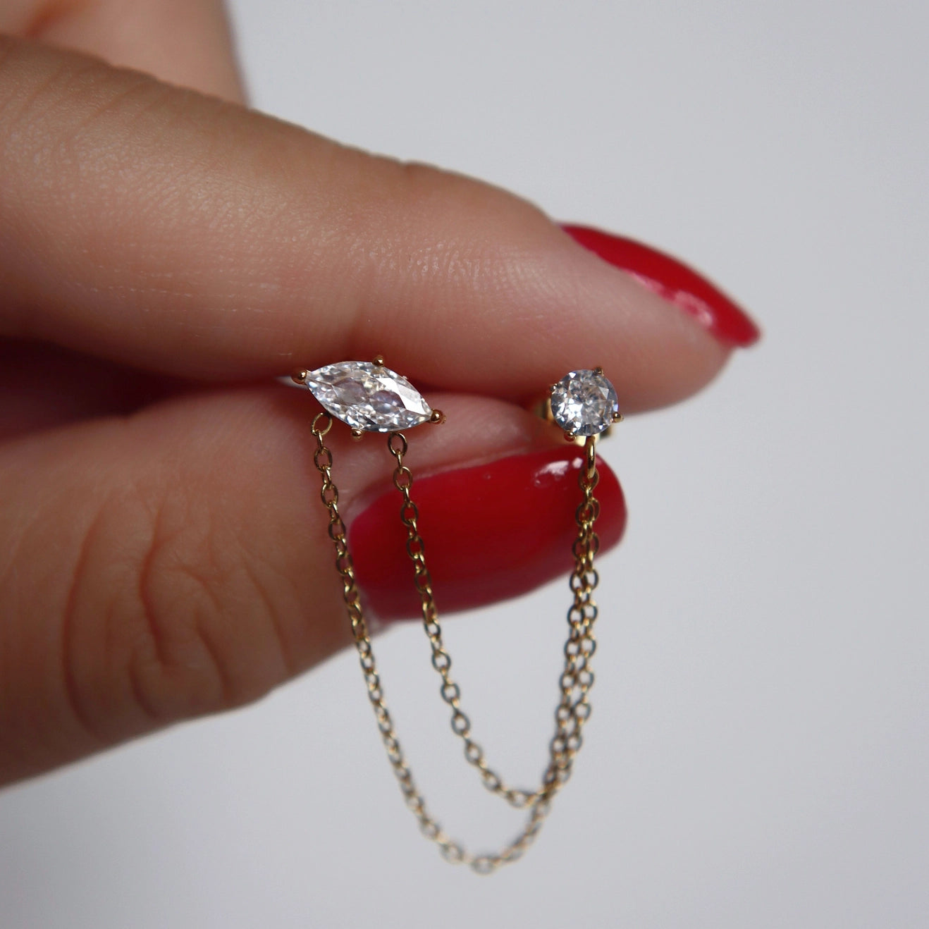 Gold Plated Double Piercing Cz Earrings