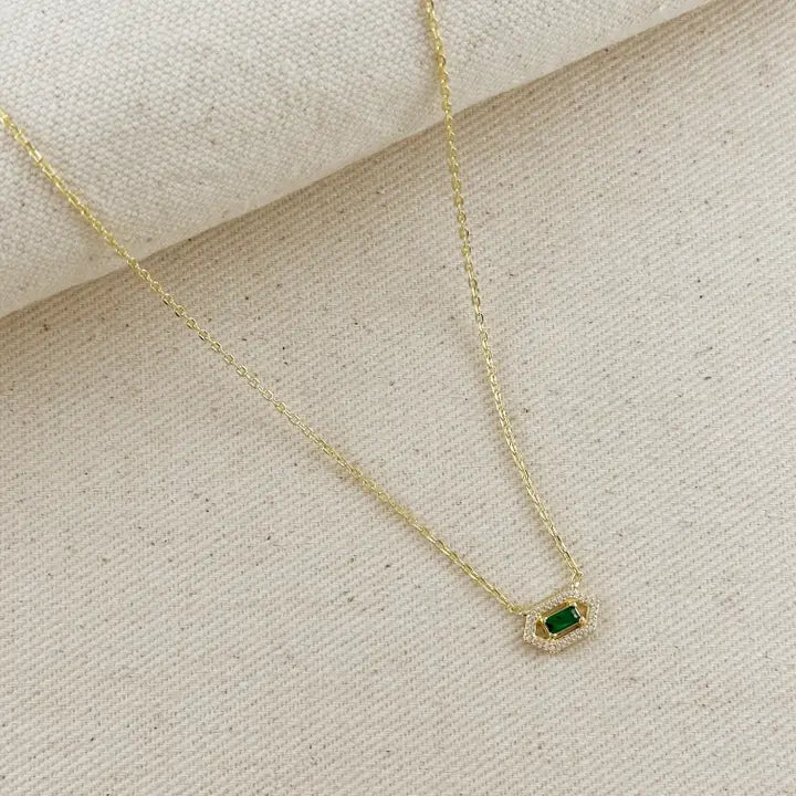 18k Gold Filled Fancy Birthstone Baguette Necklace (May)