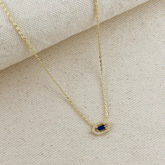18k Gold Filled Fancy Birthstone Baguette Necklace (March)