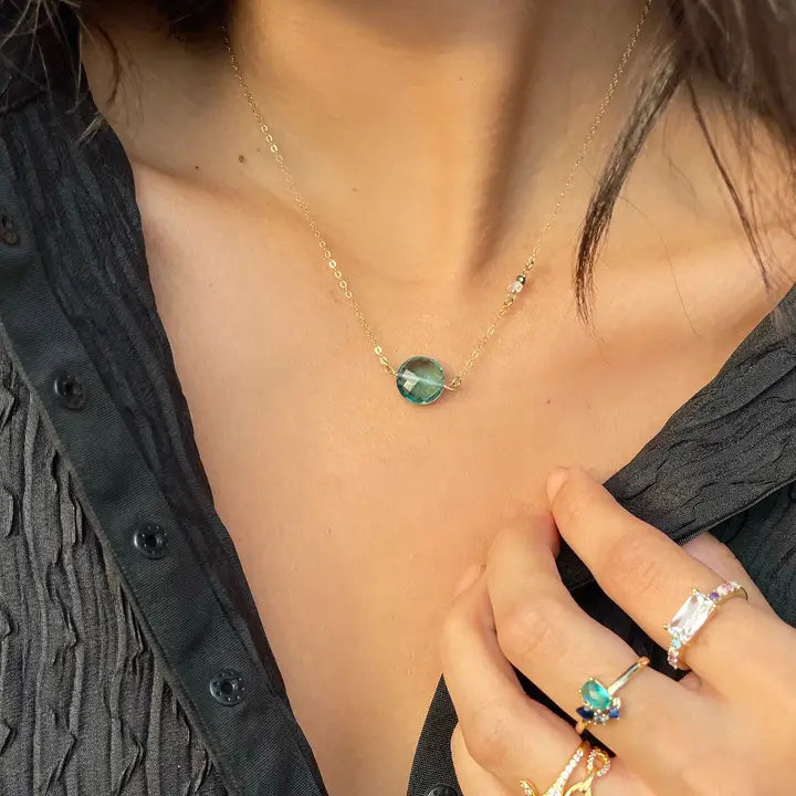 Gold-Filled Green Clear Stone Necklace