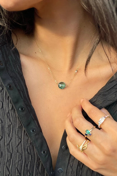 14K Gold-Filled Macaron Necklace- Aquamarine