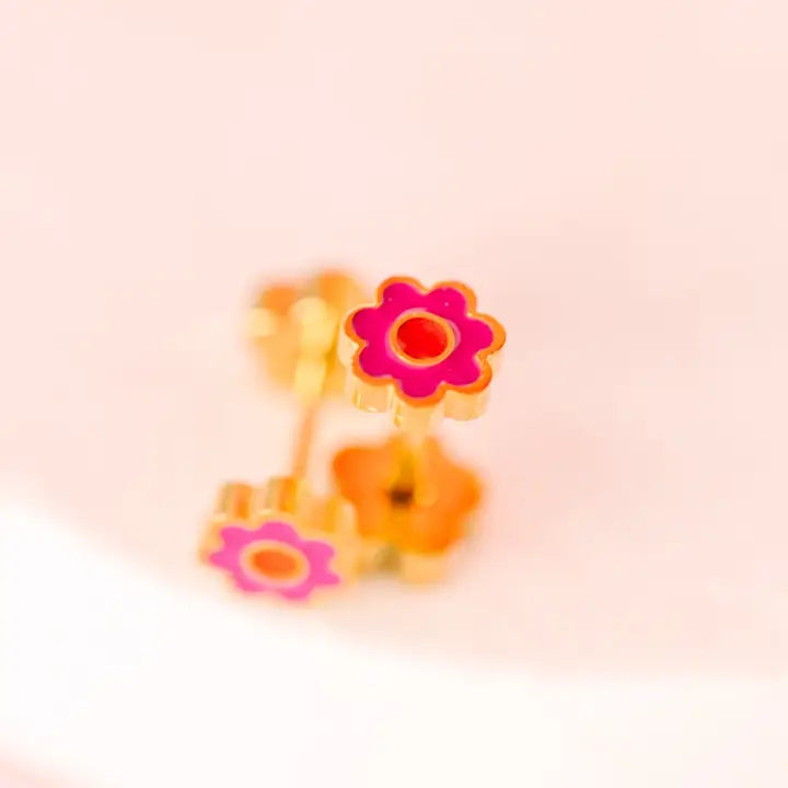 Tiny Pink Flower Studs