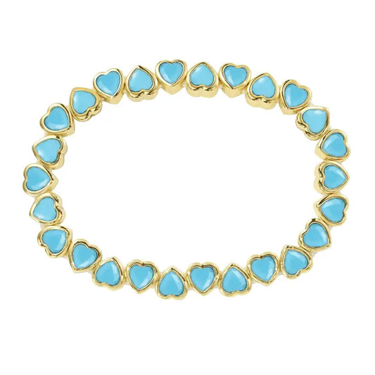 Stretchy Bezel Heart Bracelet Turquoise