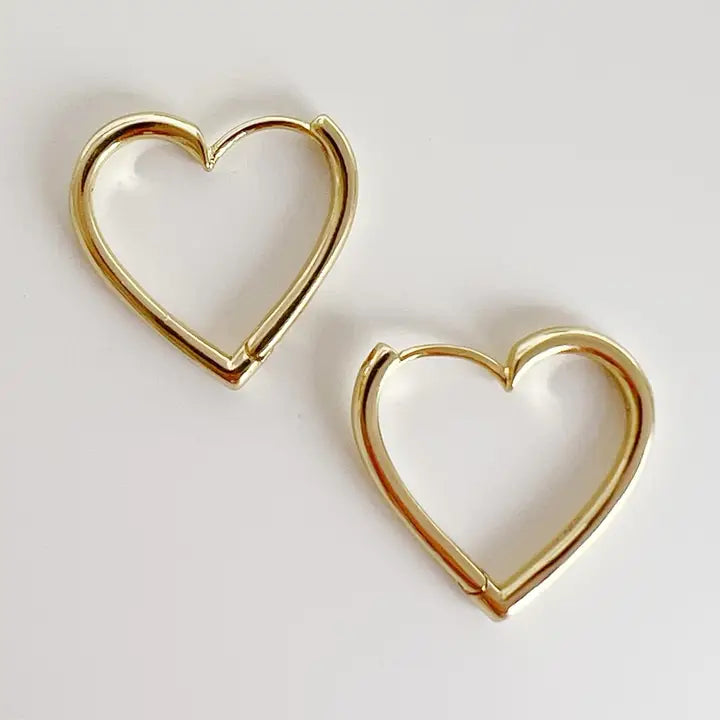 Love Heart Hoops Earrings Gold Filled