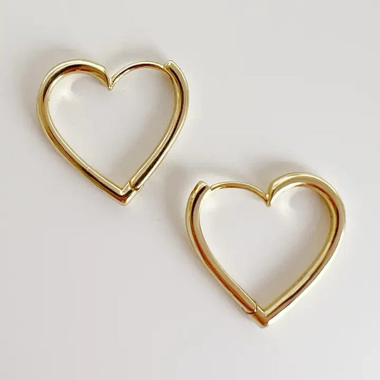 Love Heart Hoops Earrings Gold Filled