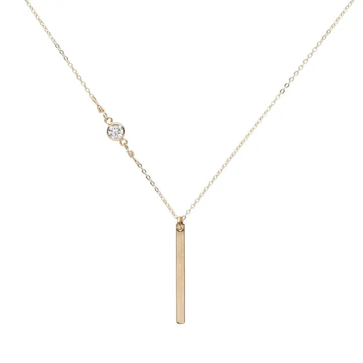 Gold-Filled Thin Bar with Off-Centered Cz Necklace