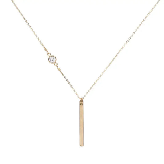 Gold-Filled Thin Bar with Off-Centered Cz Necklace