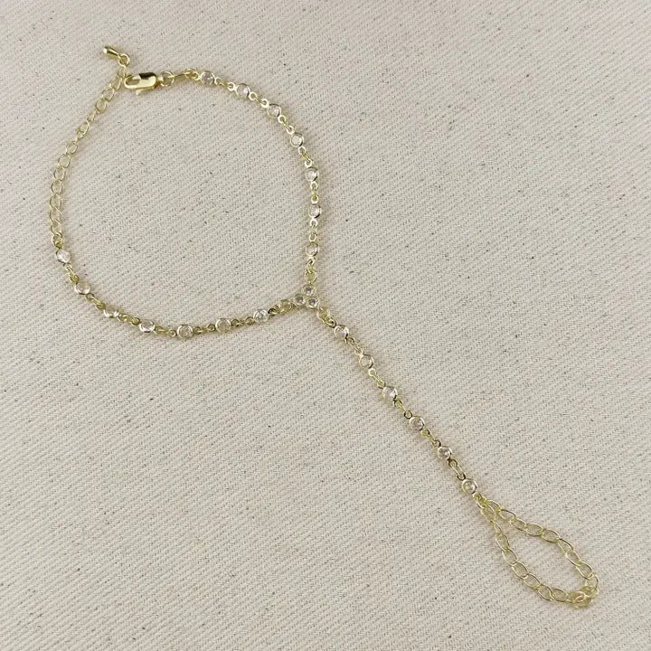 18k Gold Filled Round Bezel Cz Hand Chain