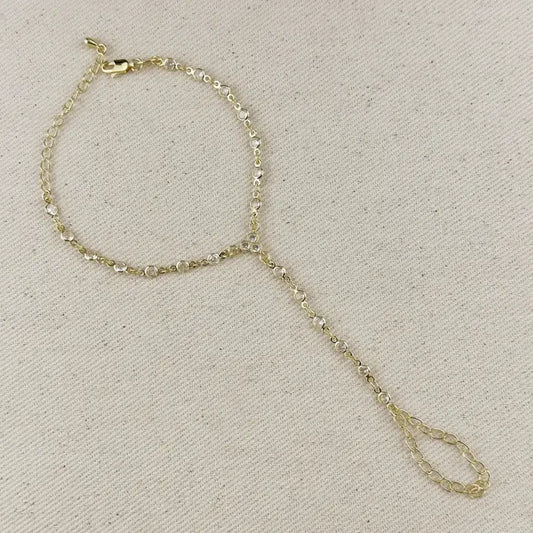 18k Gold Filled Round Bezel Cz Hand Chain