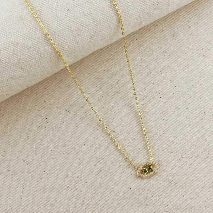 18k Gold Filled Fancy Birthstone Baguette Necklace (august)