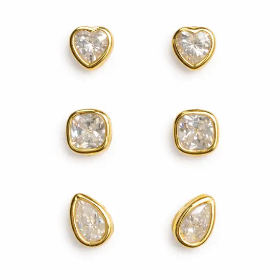 Lizzie Cz Bezel Earring Set