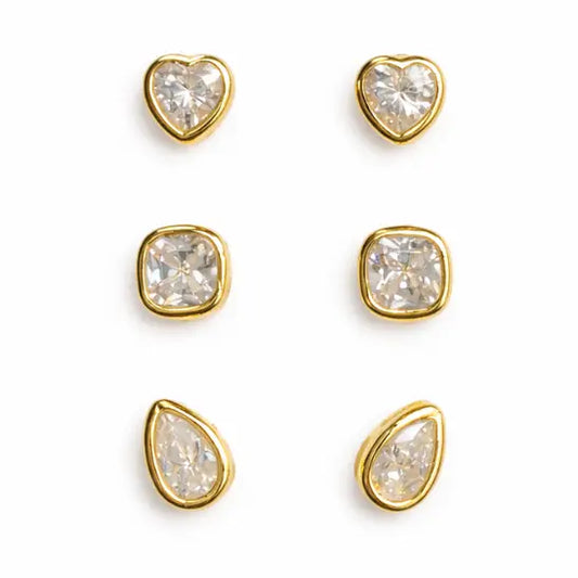 Lizzie Cz Bezel Earring Set