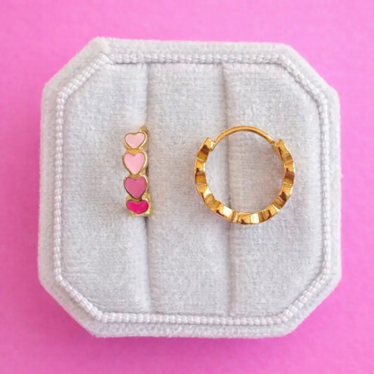 Pink Ombre Heart Chunky Huggie Hoops