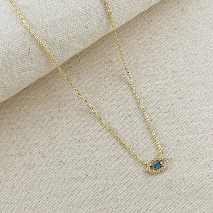 18k Gold Filled Fancy Birthstone Baguette Necklace (December)