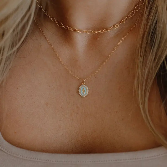 Lourdes Virgin Mary Religious Necklace Gold Filled With CZ's