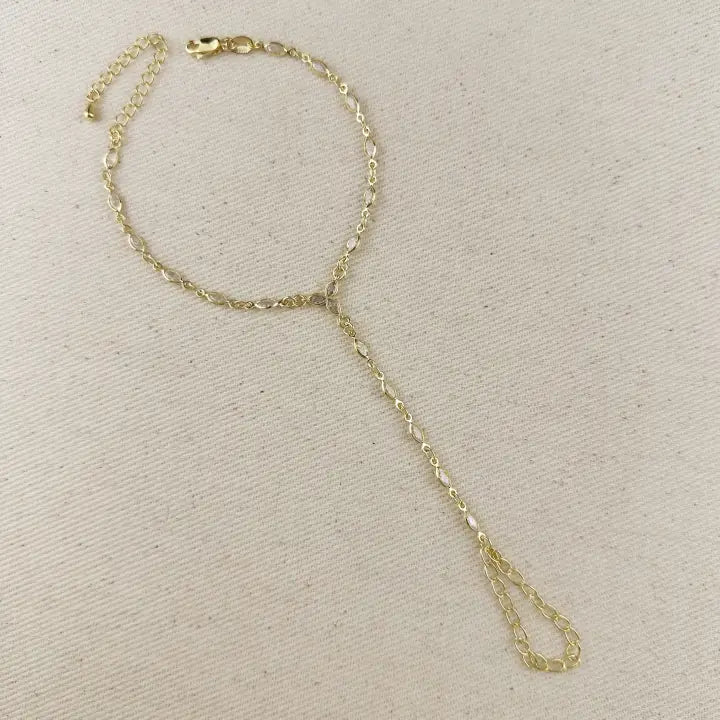 18k Gold Filled Bezel Cz Ellipse Hand Chain