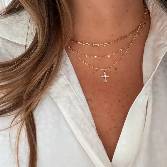 Petite Cz Cross Pendant Necklace Gold Filled