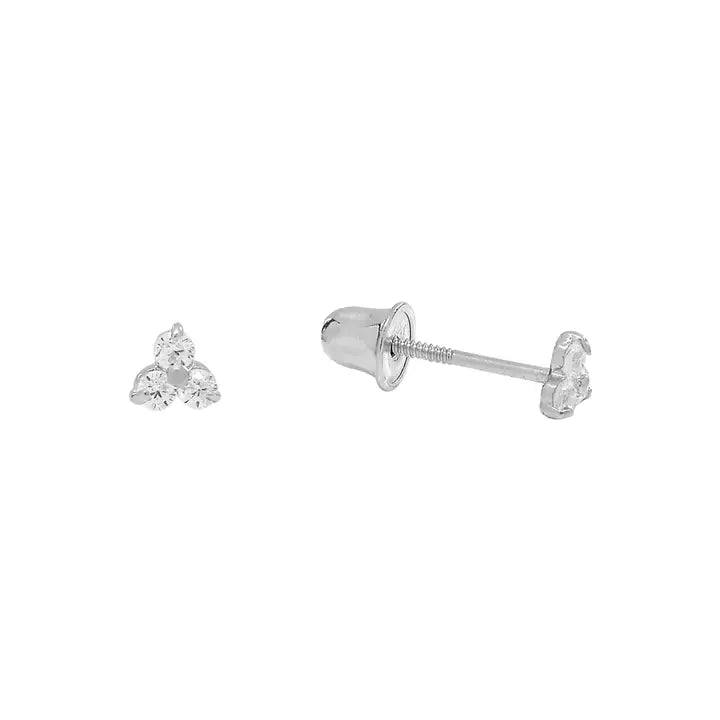 10k Solid White Gold Tri-Cz Studs
