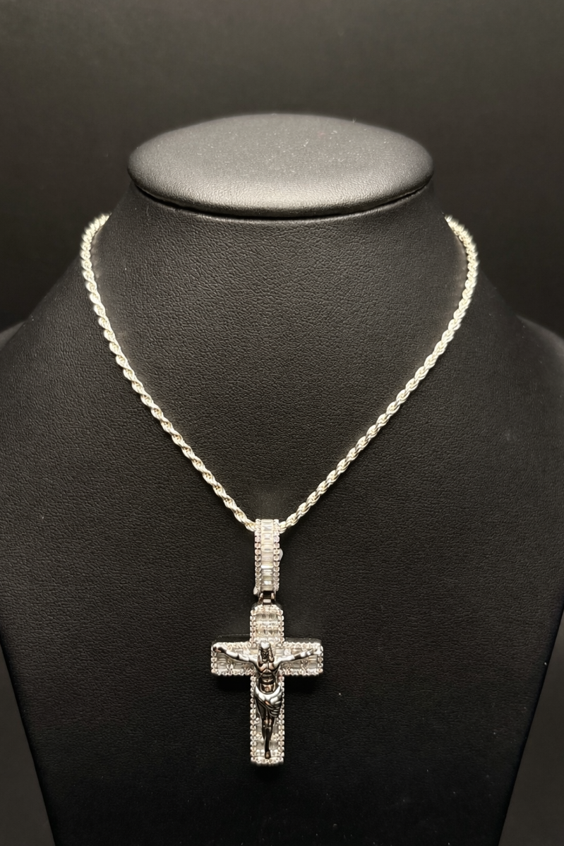 Sterling Silver Moissanite Crucifix Pendant Necklace