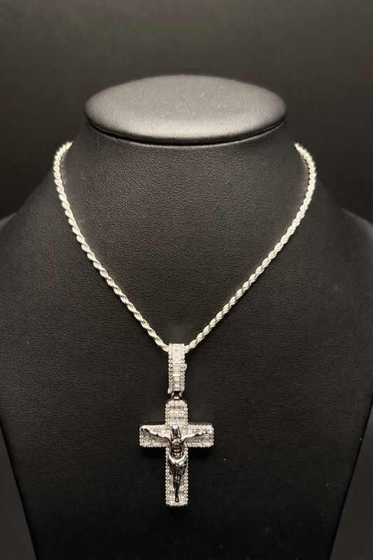 Sterling Silver Moissanite Crucifix Pendant Necklace
