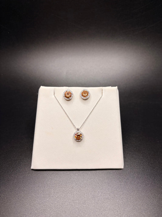 Sterling Silver Citrine with Cz’s Necklace and Earrings Set