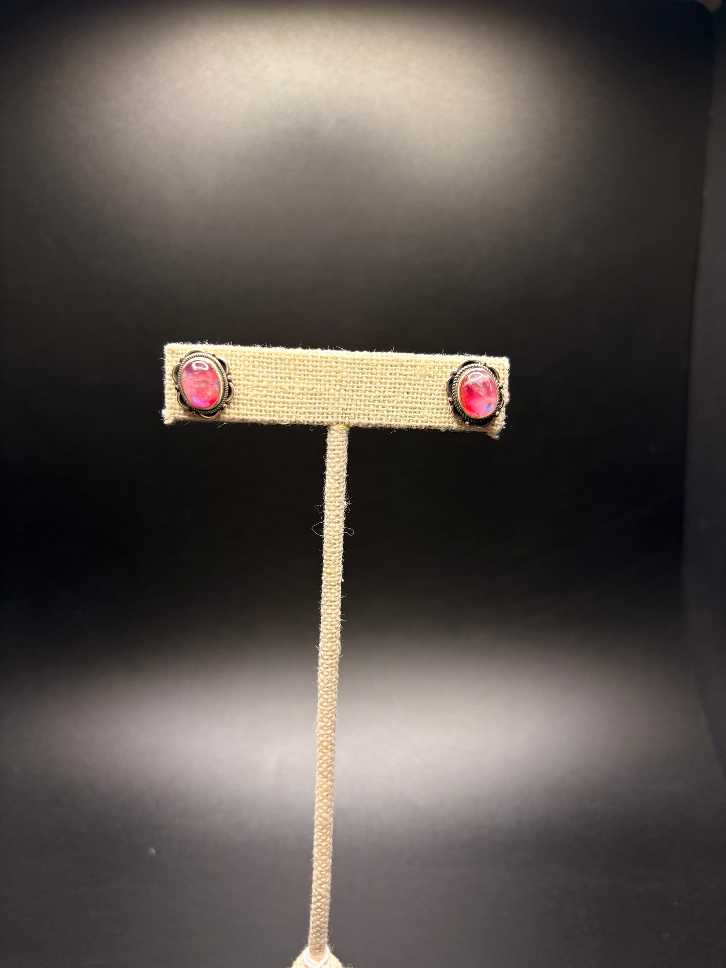 Sterling Silver Pink Moonstone Studs